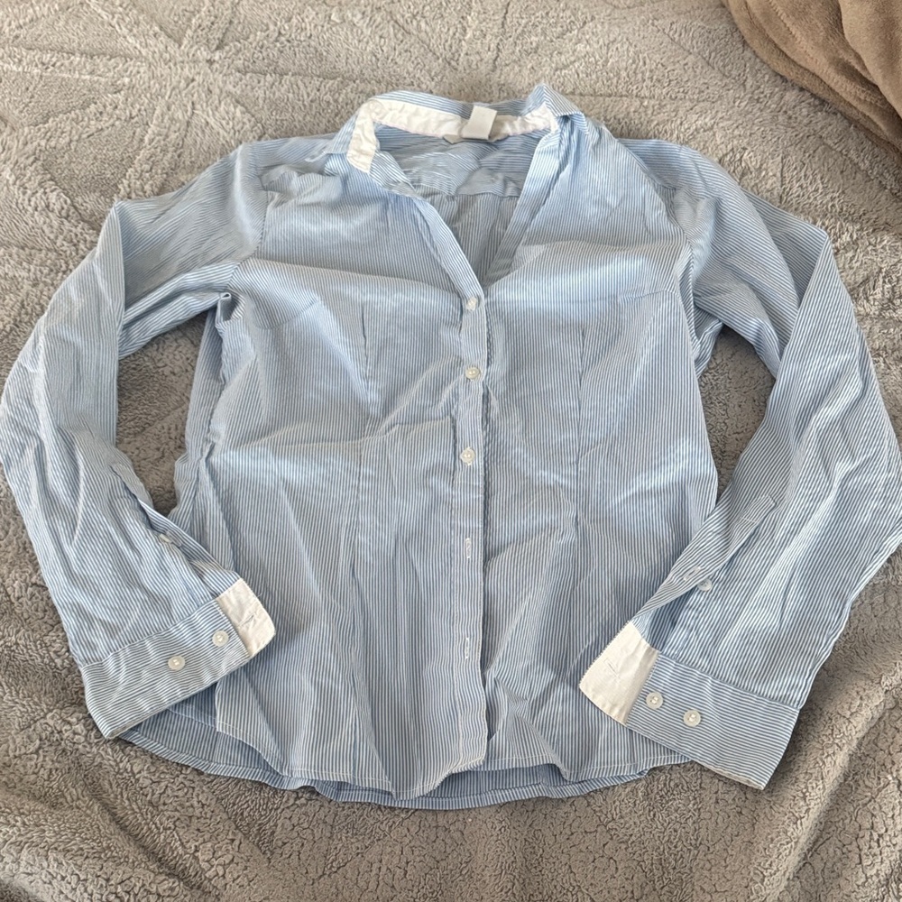 Blue and White Striped Button-Up Shirt